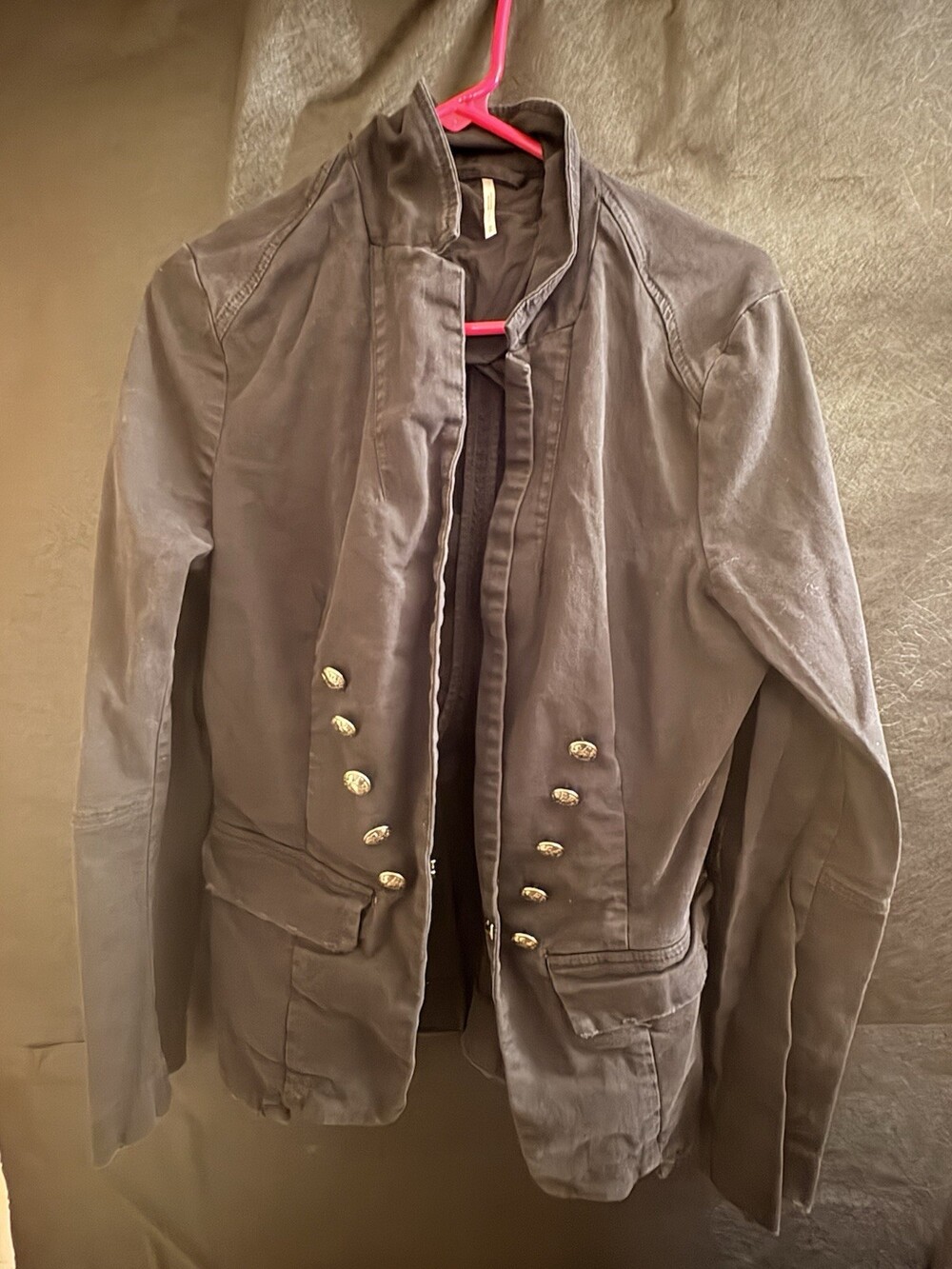Free People black M Goth Military jacket distressed silver buttons
